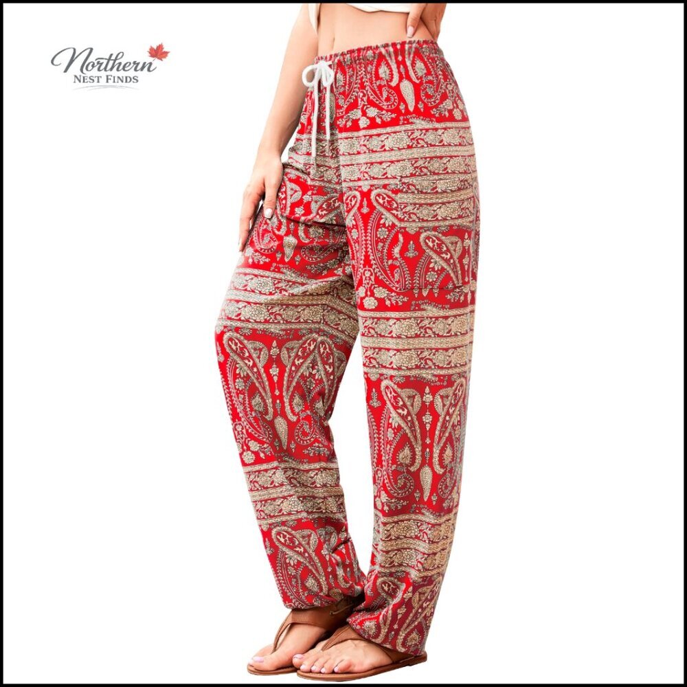 Women's Harem Pants Boho Yoga Palazzo Pull-On Elastic Waist